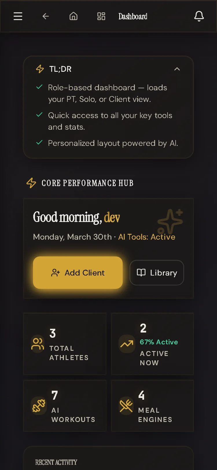 PT dashboard on mobile